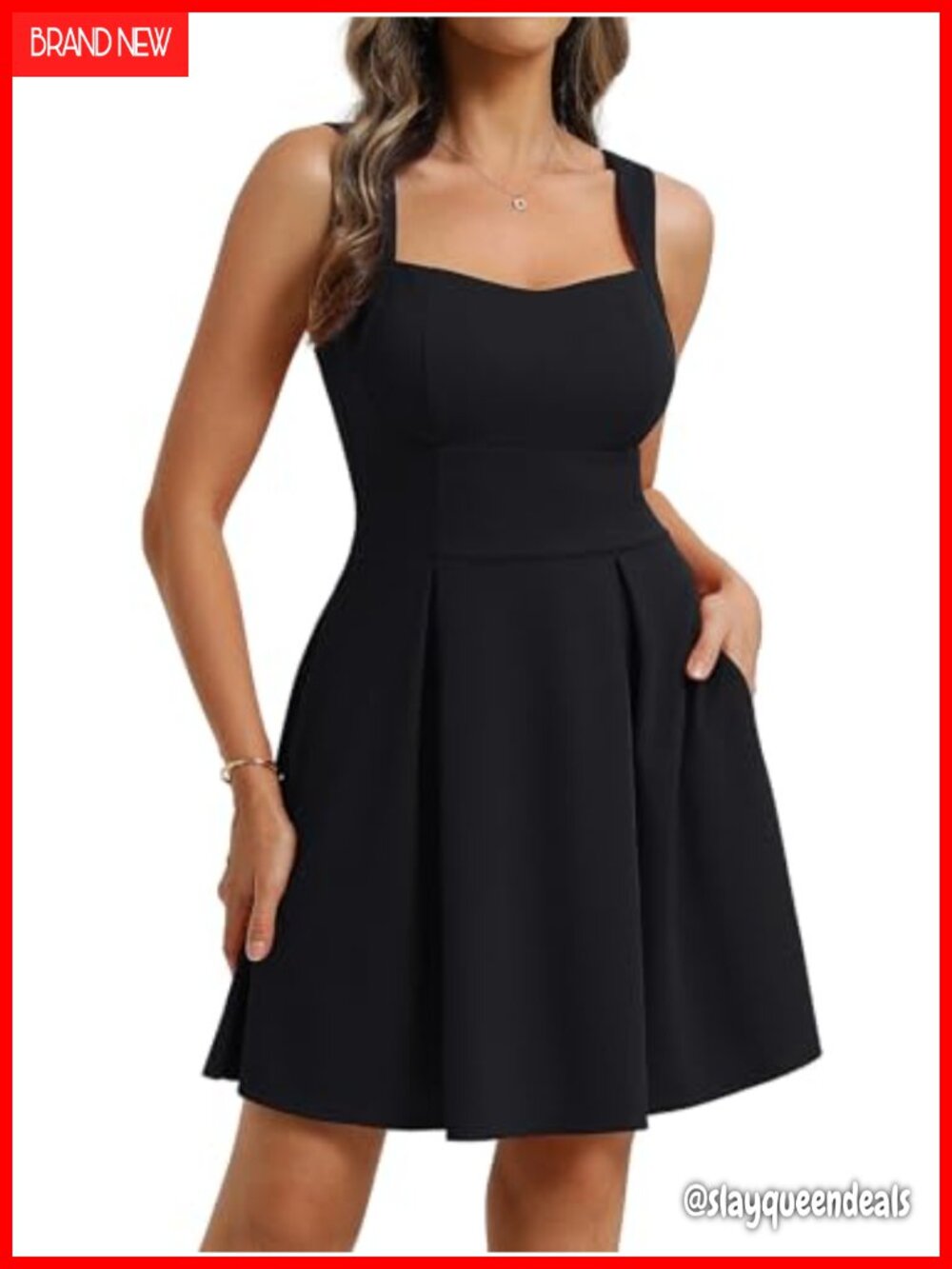 Belle Poque Square Neck A-Line Mini Dress with Pockets